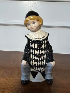 Art Deco style Black and White porcelain clown jester figurine